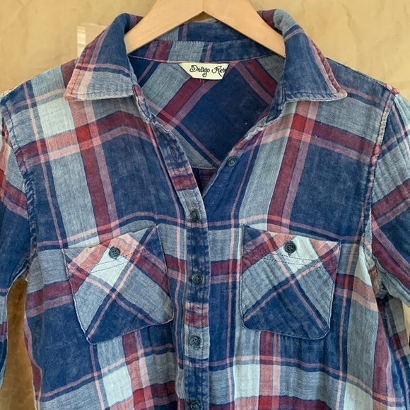 Indigo Rein Blue Red Plaid Button Down Collared Long Sleeve 100% Cotton Shirt M - Picture 4 of 17